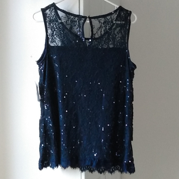 New Navy Blue Sequined Top - Picture 2 of 3